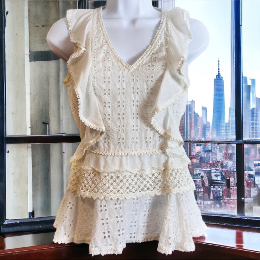 Anthropologie love sam ivory ruffle cottagecore top